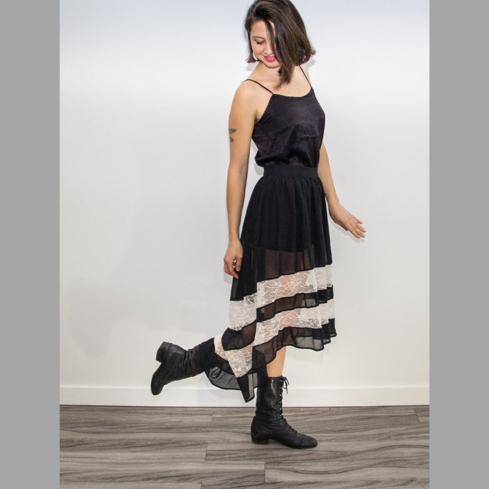 'Xtaren' Black Skirt with White Lace, SIZE 4.